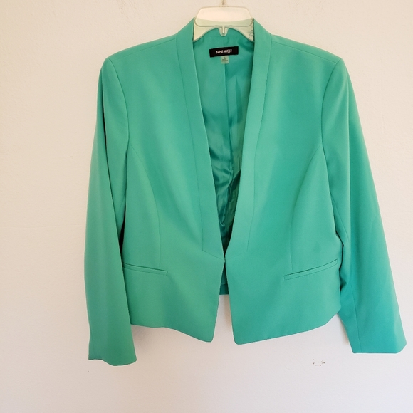 Teal Cropped Fitted Blazer with Hook/Eye Close and Pockets Size 18 EUC